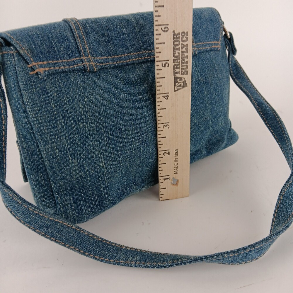 Womens Solid Blue Rectangular Shaped Studded Denim Shoulder Bag - Picture 12 of 13